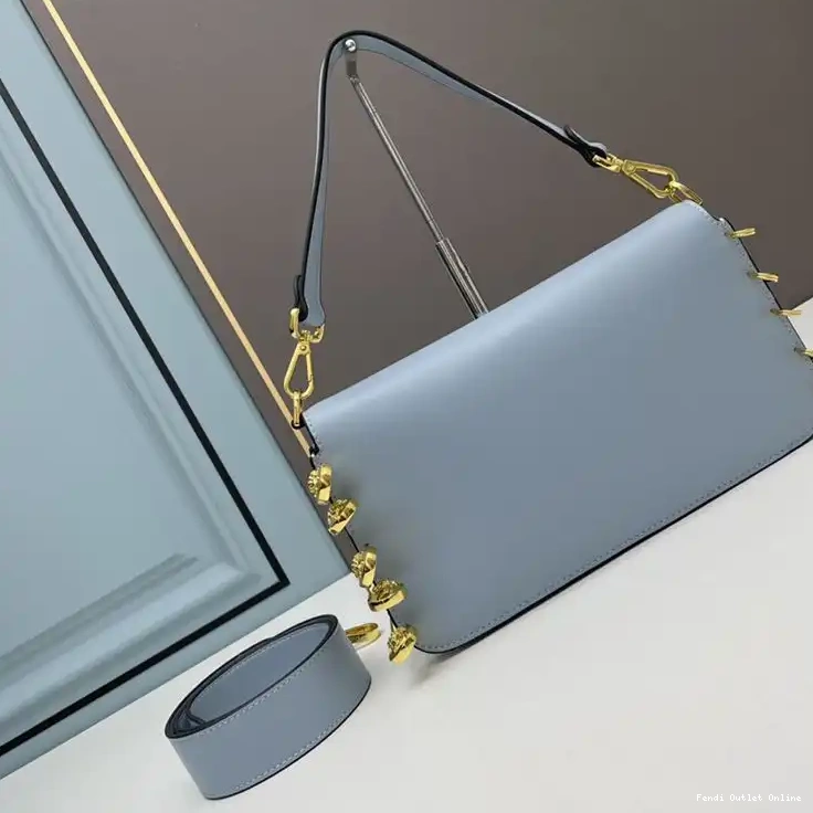 Affordable Blue Calf with Sky Fendace Bag Fendi Brooches Leather Baguette In Pin Medium 0510